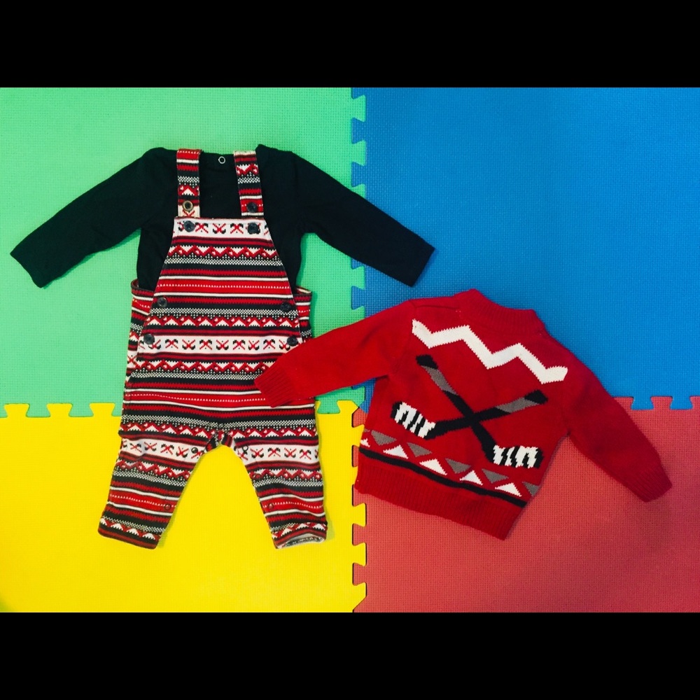 Baby Boy Overalls & Thick Zip Up Cardigan